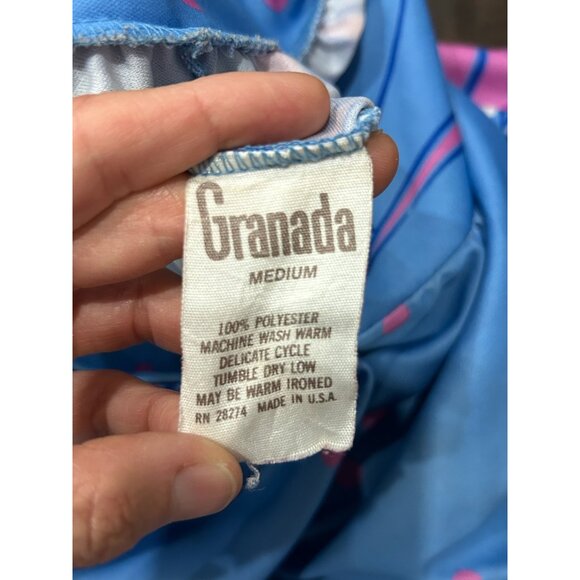 Vintage Granada Blue Floral House Dress Medium Short Sleeve Snap Front - Picture 6 of 11